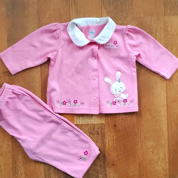 Okie Dokie Girls 2 Piece Bunny Set - Jacket and Pants 6-9M‎ - Picture 1 of 7